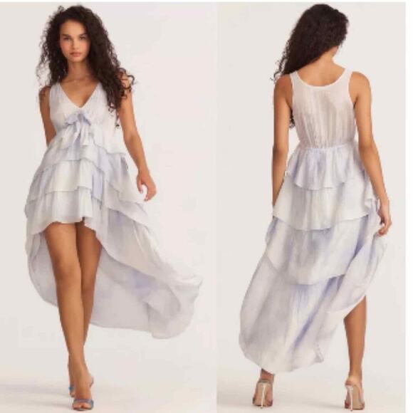 LoveShackFancy Risley Heather Blue Hand Dye Asymetrical Midi Dress Size Medium - Picture 1 of 9